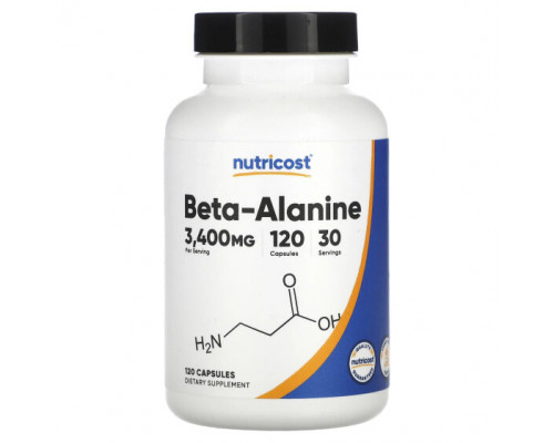 Аминокислоты Nutricost, бета-аланин, 850 мг, 120 капсул Аминокислоты Nutricost, бета-аланин, 850 мг, 120 капсул