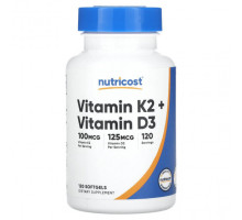 Витамин К Nutricost, Витамин K2 + витамин D3`` 120 мягких таблеток