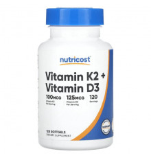 Витамин К Nutricost, Витамин K2 + витамин D3`` 120 мягких таблеток