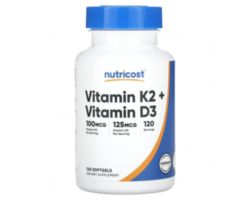 Витамин К Nutricost, Витамин K2 + витамин D3`` 120 мягких таблеток Витамин К Nutricost, Витамин K2 + витамин D3`` 120 мягких таблеток