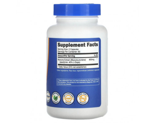 Аюрведа Nutricost, Мукуна жгучая, 400 мг, 120 капсул Аюрведа Nutricost, Мукуна жгучая, 400 мг, 120 капсул