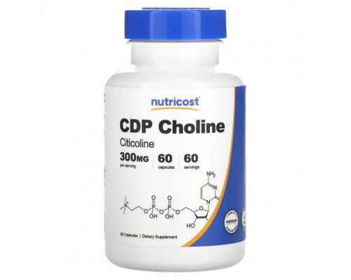 Витамины группы B Nutricost, CDP Choline, цитиколин, 300 мг, 60 капсул Витамины группы B Nutricost, CDP Choline, цитиколин, 300 мг, 60 капсул