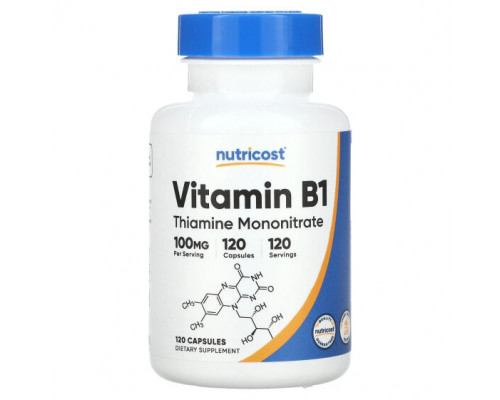 Витамины группы B Nutricost, Витамин B1, 100 мг, 120 капсул Витамины группы B Nutricost, Витамин B1, 100 мг, 120 капсул