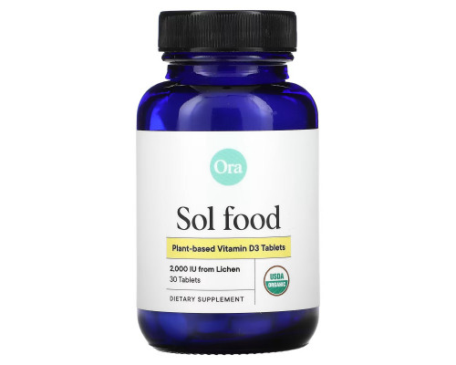 Ora, Sol Food, Plant-Based Vitamin D3, 2,000 IU, 30 Tablets Ora, Sol Food, Plant-Based Vitamin D3, 2,000 IU, 30 Tablets