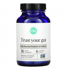 Ora, Trust Your Gut, Daily Essential Probiotic & Prebiotic, 16 Billion, 60 Capsules