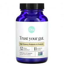 Для пищеварительной системы Ora, Trust Your Gut, высокоэффективный пробиотик и пребиотик, 60 капсул
