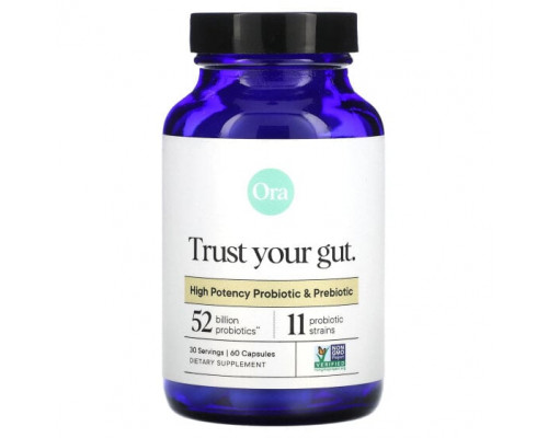 Для пищеварительной системы Ora, Trust Your Gut, высокоэффективный пробиотик и пребиотик, 60 капсул Для пищеварительной системы Ora, Trust Your Gut, высокоэффективный пробиотик и пребиотик, 60 капсул