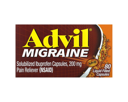 Advil, Мигрень, 200 мг, 80 капсул с жидким наполнением Advil, Мигрень, 200 мг, 80 капсул с жидким наполнением