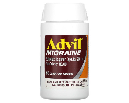 Advil, Мигрень, 200 мг, 80 капсул с жидким наполнением Advil, Мигрень, 200 мг, 80 капсул с жидким наполнением