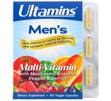 Ultamins, Men's Multi-Vitamin with CoQ10, Mushrooms, Enzymes, Veggies & Berries, 60 Veggie Capsules
