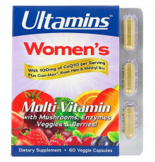 Ultamins, Women's Multi-Vitamin with CoQ10, Mushrooms, Enzymes, Veggies & Berries, 60 Veggie Capsules