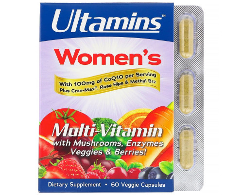 Ultamins, Women's Multi-Vitamin with CoQ10, Mushrooms, Enzymes, Veggies & Berries, 60 Veggie Capsules Ultamins, Women's Multi-Vitamin with CoQ10, Mushrooms, Enzymes, Veggies & Berries, 60 Veggie Capsules