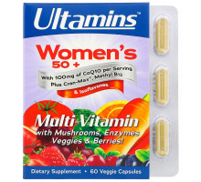Ultamins, Women's 50+ Multi-Vitamin with CoQ10, Mushrooms, Enzymes, Veggies & Berries, 60 Veggie Capsules