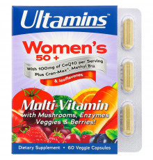 Ultamins, Women's 50+ Multi-Vitamin with CoQ10, Mushrooms, Enzymes, Veggies & Berries, 60 Veggie Capsules
