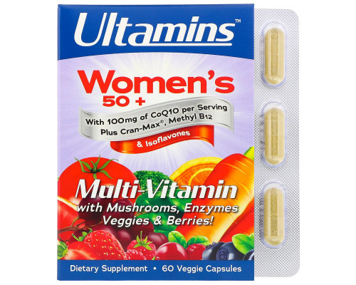 Ultamins, Women's 50+ Multi-Vitamin with CoQ10, Mushrooms, Enzymes, Veggies & Berries, 60 Veggie Capsules Ultamins, Women's 50+ Multi-Vitamin with CoQ10, Mushrooms, Enzymes, Veggies & Berries, 60 Veggie Capsules
