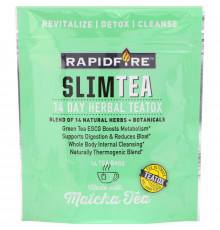 RAPIDFIRE, SlimTea, 14 Day Herbal Teatox, Matcha Tea, Real Lemon Flavor, 14 Tea Bags