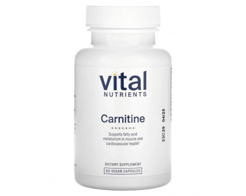 Аминокислоты Vital Nutrients, Карнитин, 60 веганских капсул Аминокислоты Vital Nutrients, Карнитин, 60 веганских капсул