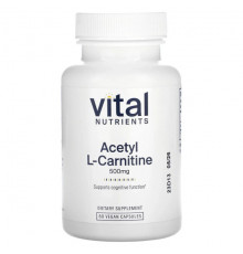 Аминокислоты Vital Nutrients, Ацетил L-карнитин, 500 мг, 60 веганских капсул