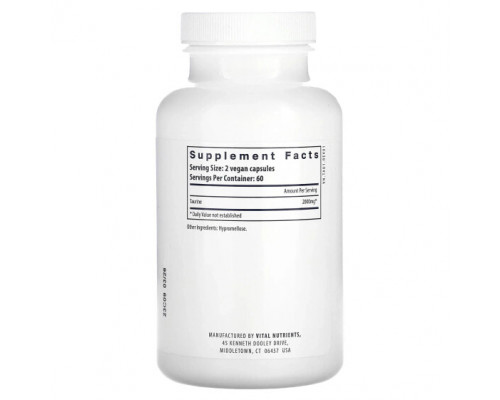 Аминокислоты Vital Nutrients, Таурин`` 120 веганских капсул Аминокислоты Vital Nutrients, Таурин`` 120 веганских капсул