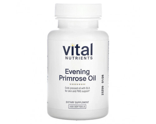 Женское здоровье Vital Nutrients, Масло примулы вечерней, 100 мягких таблеток Женское здоровье Vital Nutrients, Масло примулы вечерней, 100 мягких таблеток