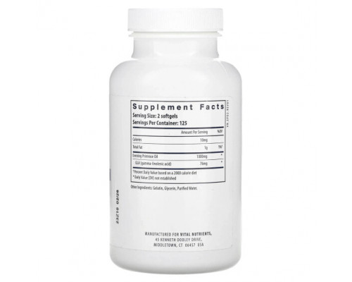 Женское здоровье Vital Nutrients, масло первоцвета вечернего, 250 капсул Женское здоровье Vital Nutrients, масло первоцвета вечернего, 250 капсул