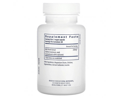 Растительные экстракты и настойки Vital Nutrients, Экстракт расторопши, 60 веганских капсул Растительные экстракты и настойки Vital Nutrients, Экстракт расторопши, 60 веганских капсул