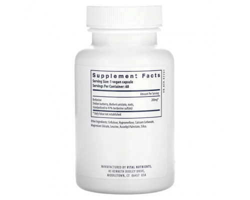 Фрукты и ягоды Vital Nutrients, Берберин, 200 мг, 60 веганских капсул