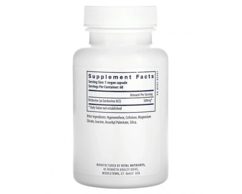 Фрукты и ягоды Vital Nutrients, Берберин, 500 мг, 60 веганских капсул Фрукты и ягоды Vital Nutrients, Берберин, 500 мг, 60 веганских капсул