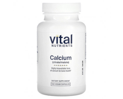 Кальций Vital Nutrients, Кальций (цитрат / малат), 100 веганских капсул Кальций Vital Nutrients, Кальций (цитрат / малат), 100 веганских капсул