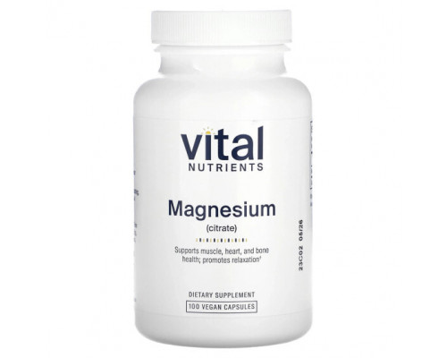 Магний Vital Nutrients, Магний (цитрат), 100 веганских капсул Магний Vital Nutrients, Магний (цитрат), 100 веганских капсул