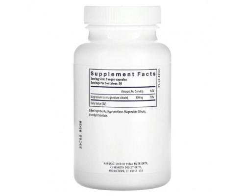 Магний Vital Nutrients, Магний (цитрат), 100 веганских капсул Магний Vital Nutrients, Магний (цитрат), 100 веганских капсул
