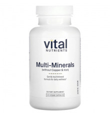 Витаминно-минеральные комплексы Vital Nutrients, Мультиминералы (без меди и железа), 120 веганских капсул