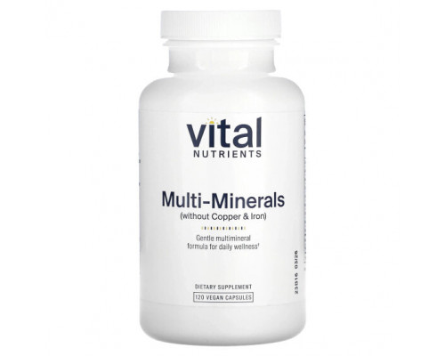 Витаминно-минеральные комплексы Vital Nutrients, Мультиминералы (без меди и железа), 120 веганских капсул Витаминно-минеральные комплексы Vital Nutrients, Мультиминералы (без меди и железа), 120 веганских капсул