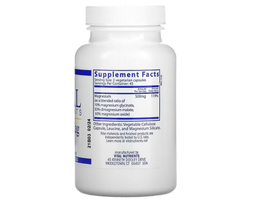 Vital Nutrients, Triple Mag, 250 mg, 90 Vegetarian Capsules Vital Nutrients, Triple Mag, 250 mg, 90 Vegetarian Capsules