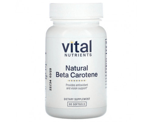 Антиоксиданты Vital Nutrients, натуральный бета-каротин, 90 мягких таблеток Антиоксиданты Vital Nutrients, натуральный бета-каротин, 90 мягких таблеток