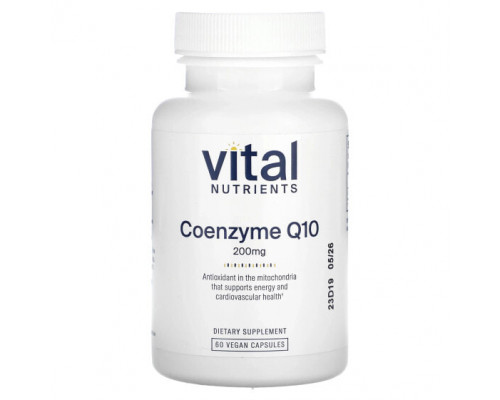 Антиоксиданты Vital Nutrients, Коэнзим Q10, 200 мг, 60 веганских капсул Антиоксиданты Vital Nutrients, Коэнзим Q10, 200 мг, 60 веганских капсул