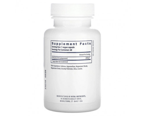 Антиоксиданты Vital Nutrients, Коэнзим Q10, 200 мг, 60 веганских капсул Антиоксиданты Vital Nutrients, Коэнзим Q10, 200 мг, 60 веганских капсул
