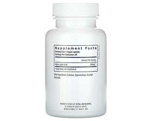 Антиоксиданты Vital Nutrients, Липоевая кислота, 60 веганских капсул Антиоксиданты Vital Nutrients, Липоевая кислота, 60 веганских капсул