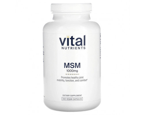 Глюкозамин, Хондроитин, МСМ Vital Nutrients, МСМ, 1000 мг, 240 веганских капсул Глюкозамин, Хондроитин, МСМ Vital Nutrients, МСМ, 1000 мг, 240 веганских капсул