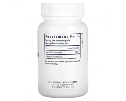 Антиоксиданты Vital Nutrients, Коэнзим Q10, 60 мг, 60 веганских капсул Антиоксиданты Vital Nutrients, Коэнзим Q10, 60 мг, 60 веганских капсул