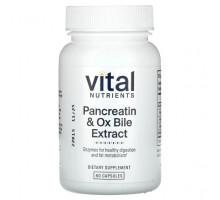 Пищеварительные ферменты Vital Nutrients, Панкреатин и экстракт бычьей желчи, 60 капсул