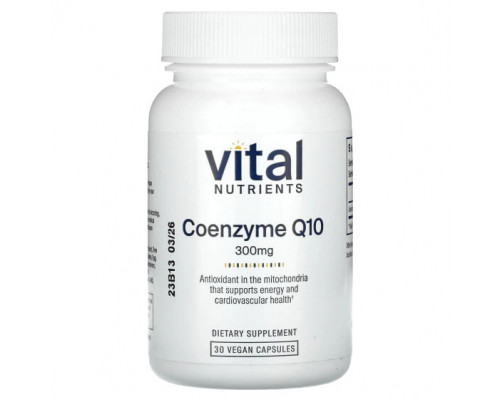 Антиоксиданты Vital Nutrients, Коэнзим Q10, 300 мг, 30 веганских капсул Антиоксиданты Vital Nutrients, Коэнзим Q10, 300 мг, 30 веганских капсул