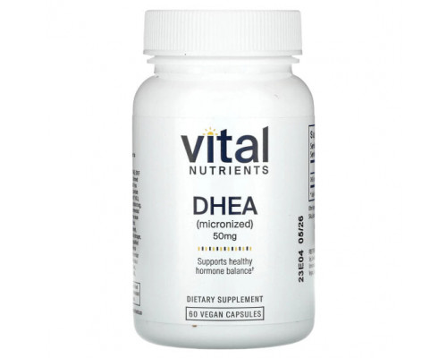 Мужское здоровье Vital Nutrients, ДГЭА (микронизированный), 50 мг, 60 веганских капсул Мужское здоровье Vital Nutrients, ДГЭА (микронизированный), 50 мг, 60 веганских капсул
