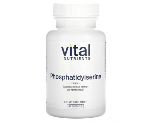 Улучшение памяти и работы мозга Vital Nutrients, Фосфатидилсерин, 60 мягких таблеток Улучшение памяти и работы мозга Vital Nutrients, Фосфатидилсерин, 60 мягких таблеток