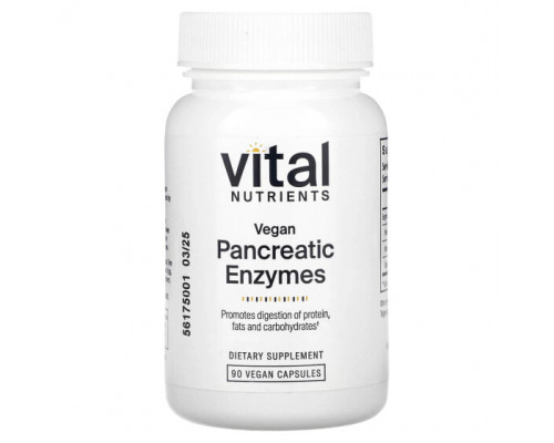 Для пищеварительной системы Vital Nutrients, веганские панкреатические ферменты, 90 веганских капсул Для пищеварительной системы Vital Nutrients, веганские панкреатические ферменты, 90 веганских капсул