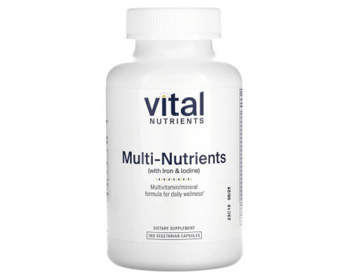 Витаминно-минеральные комплексы Vital Nutrients, Мультиэлементы (с железом и йодом), 180 вегетарианских капсул Витаминно-минеральные комплексы Vital Nutrients, Мультиэлементы (с железом и йодом), 180 вегетарианских капсул
