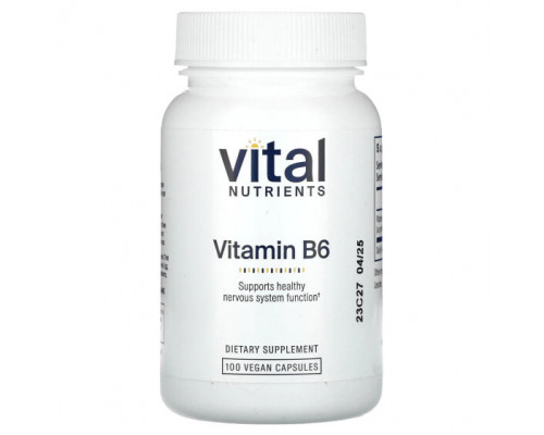Витамины группы B Vital Nutrients, Витамин B6`` 100 веганских капсул Витамины группы B Vital Nutrients, Витамин B6`` 100 веганских капсул