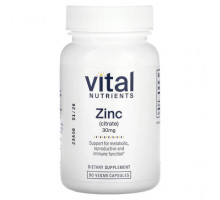 Цинк Vital Nutrients, Цинк (цитрат), 30 мг, 90 веганских капсул