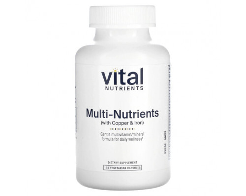 Витаминно-минеральные комплексы Vital Nutrients, Мультиэлементы (с медью и железом), 180 вегетарианских капсул Витаминно-минеральные комплексы Vital Nutrients, Мультиэлементы (с медью и железом), 180 вегетарианских капсул