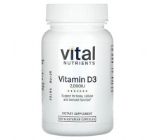 Витамин D Vital Nutrients, Витамин D3, 2000 МЕ, 90 вегетарианских капсул